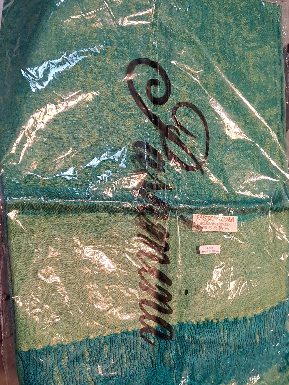 pashmina Teal Shawl Scarf with Fringe